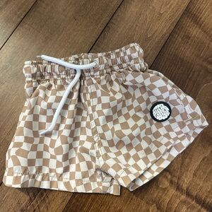 Kids Swim Trunks in Tan Checkered Pattern